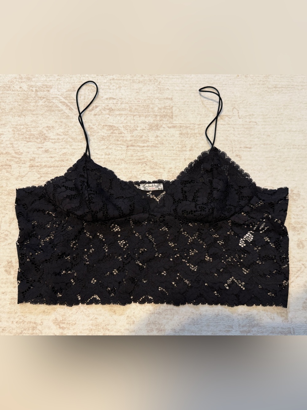 Free People Black Lace Bandeau Bralette with Thin Straps